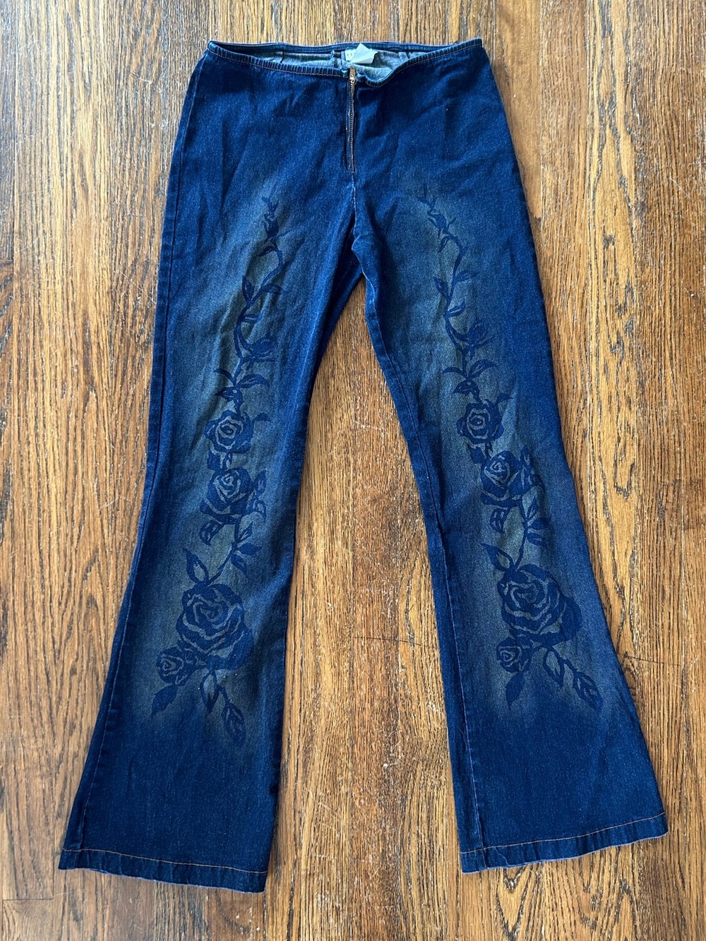 Vintage Y2K Finesse U.S.A. Rose Print Flare Jeans Low Rise Denim Fairy Grunge